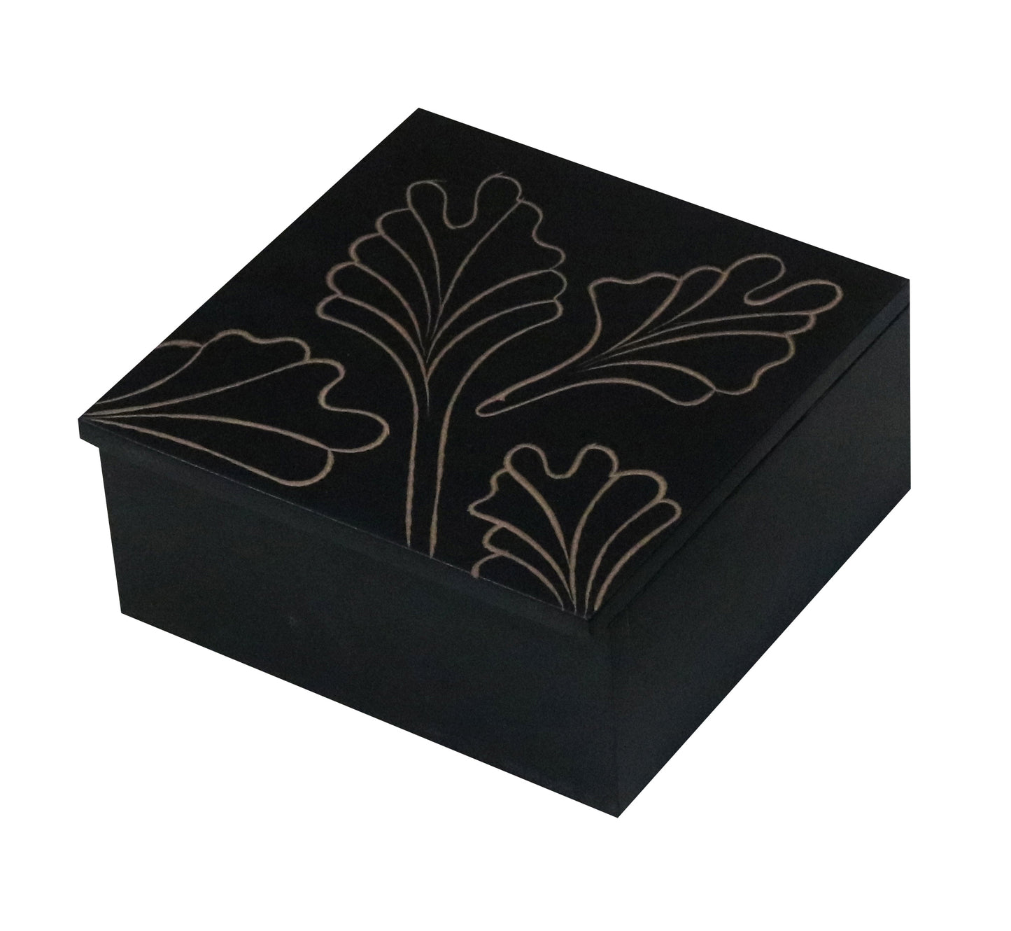 Black Wooden Jewellery Box with Hand-Carved Lid & Storage