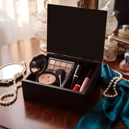 Black Wooden Jewellery Box with Hand-Carved Lid & Storage