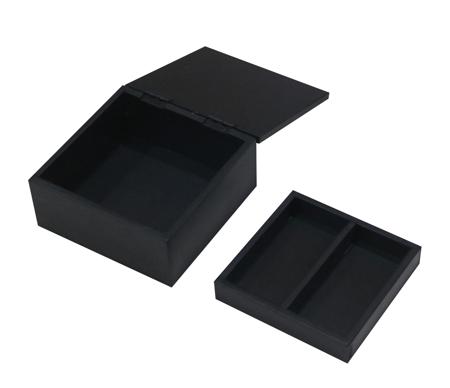 Handcrafted Black Wooden Jewellery Box with Carved Lid & Organizer
