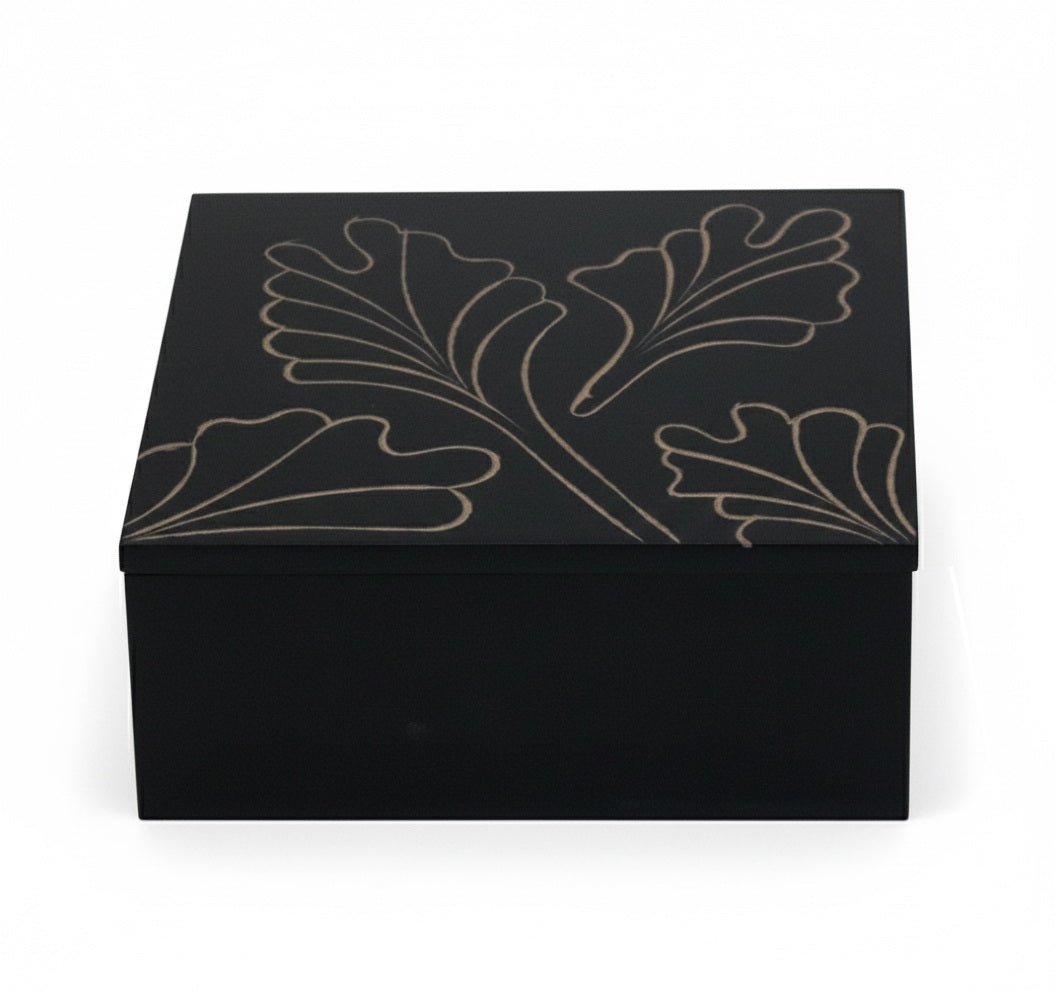 Handcrafted Black Wooden Jewellery Box with Carved Lid & Organizer