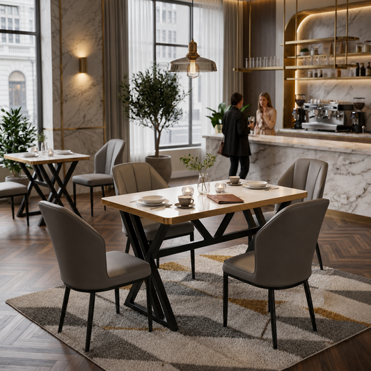 Modern 4 Seater Marble finish Dining Table Set with Upholstered Chairs