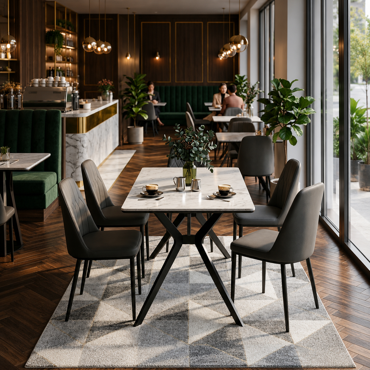 Luxury 4 Seater Dining Table Set with Marble Finish Top