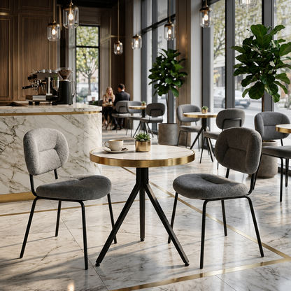 2 Seater White Marble Finish Dining Table Set with Grey Chairs