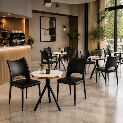 2 Seater White Marble Finish Dining Table Set with leatherette Chairs