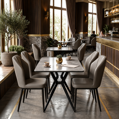 4 Seater Dining Table Set with Grey Marble-Finish Top