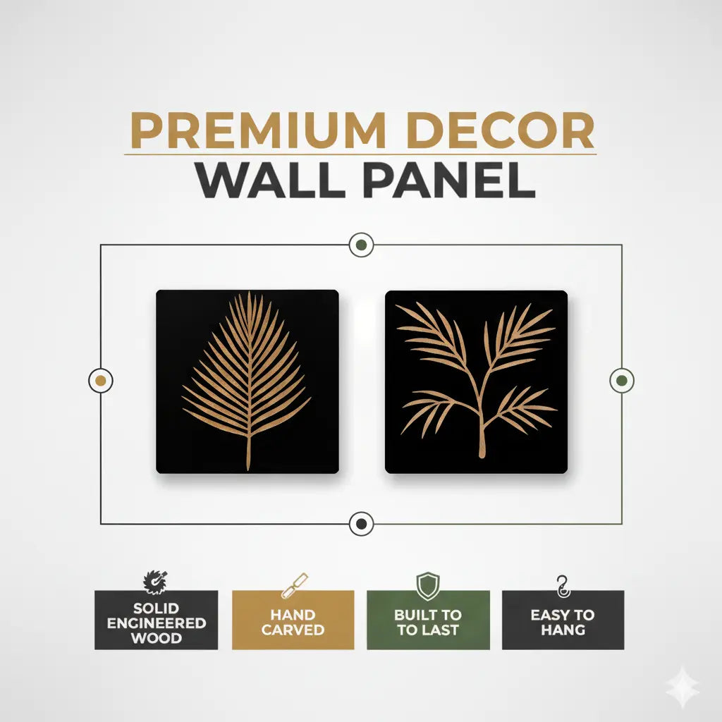 Set of 2 Hand-Carved Leaf Wall Panel FURNIZA