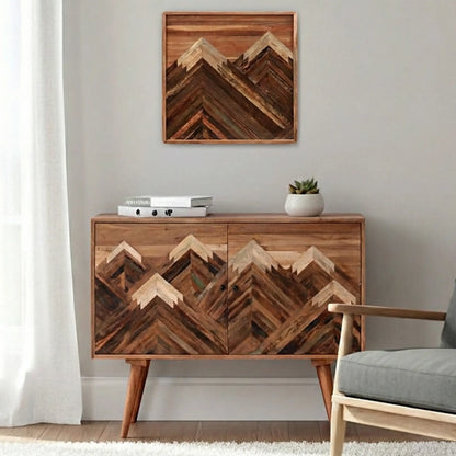 Acacia Wood 2 Door Sideboard – Mountain Pattern Design FURNIZA