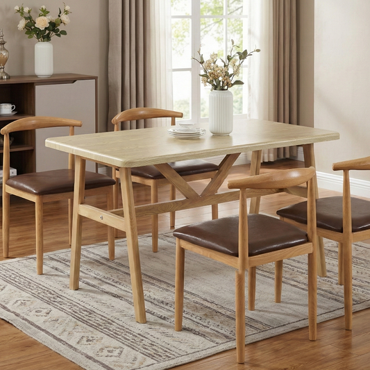 4 Seater Dining Table – Natural Finish Modern Rectangular Table