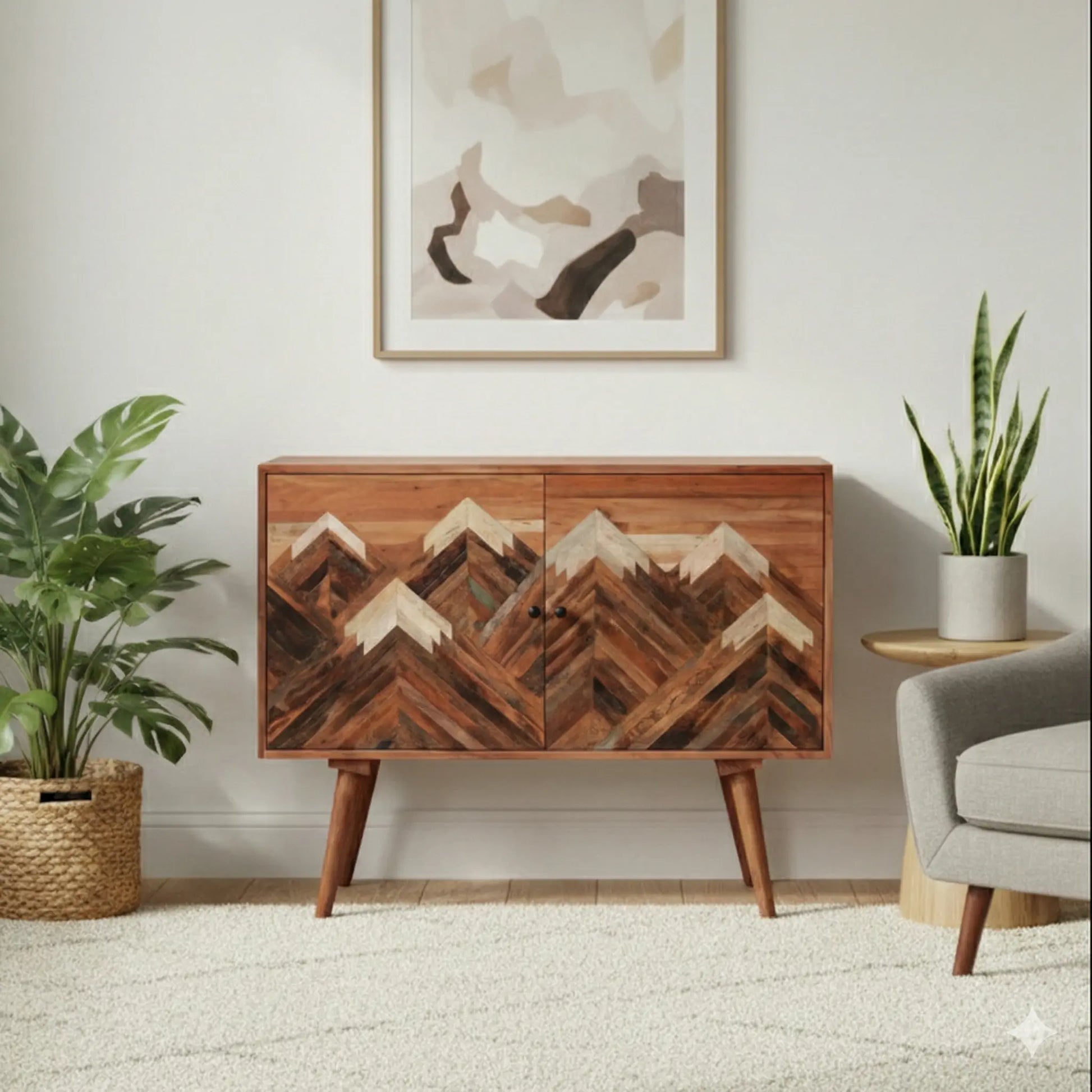 Acacia Wood 2 Door Sideboard – Mountain Pattern Design FURNIZA