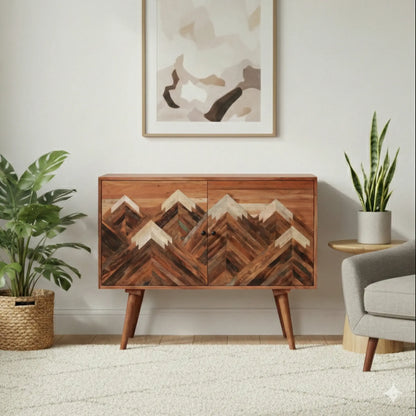 Acacia Wood 2 Door Sideboard – Mountain Pattern Design FURNIZA