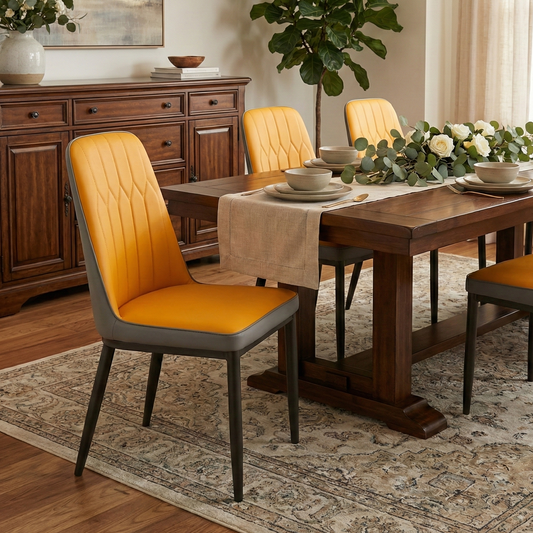 Modern Iron Base Upholstered Chair – Yellow (Set of 2 & 4) FURNIZA