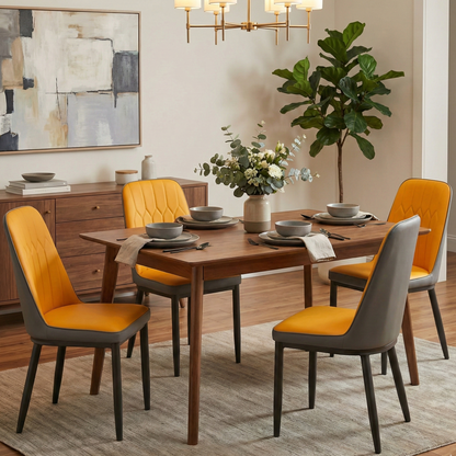 Modern Iron Base Upholstered Chair – Yellow (Set of 2 & 4) FURNIZA