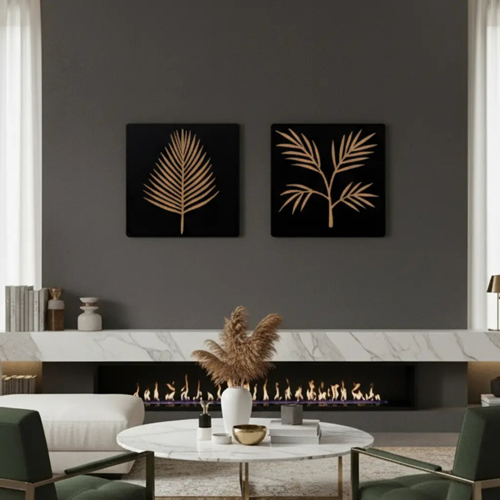 Set of 2 Hand-Carved Leaf Wall Panel FURNIZA