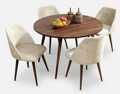 Modern Sheesham Wood Round Dining Table Set with Cushioned Chairs