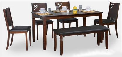 6 Seater Mid-Century Sheesham Wood 6-Seater Dining Set with Bench