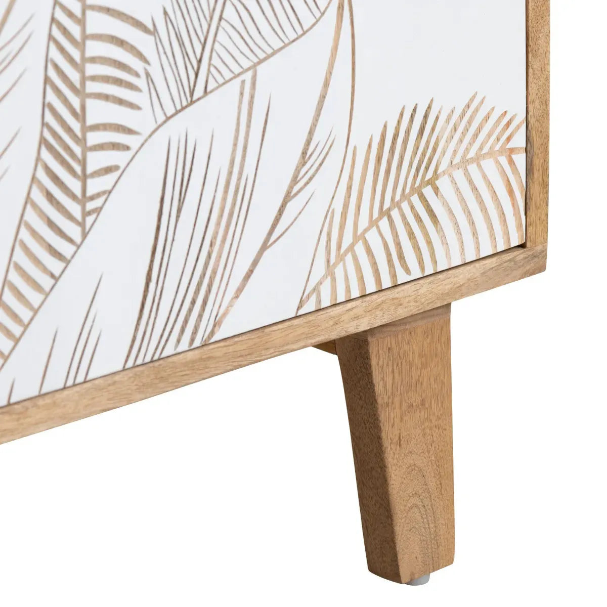 Hand Carved 2 Door Book rack Natural & White Finish | Solid Mango Wood Book shelf - Furniza