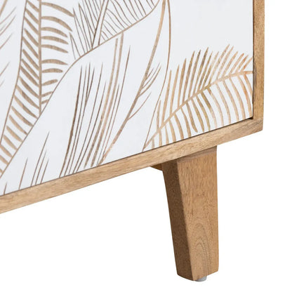 Hand Carved 2 Door Book rack Natural & White Finish | Solid Mango Wood Book shelf - Furniza