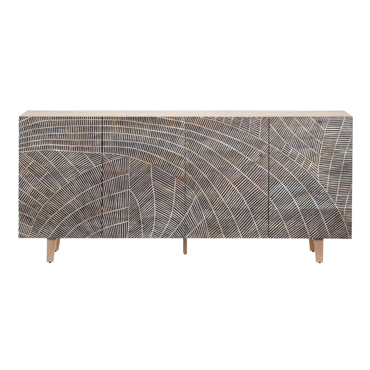 Hand Carved Solid Acacia 4 Door Sideboard Natural Finish - Furniza