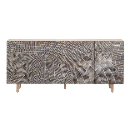 Hand Carved Solid Acacia 4 Door Sideboard Natural Finish - Furniza