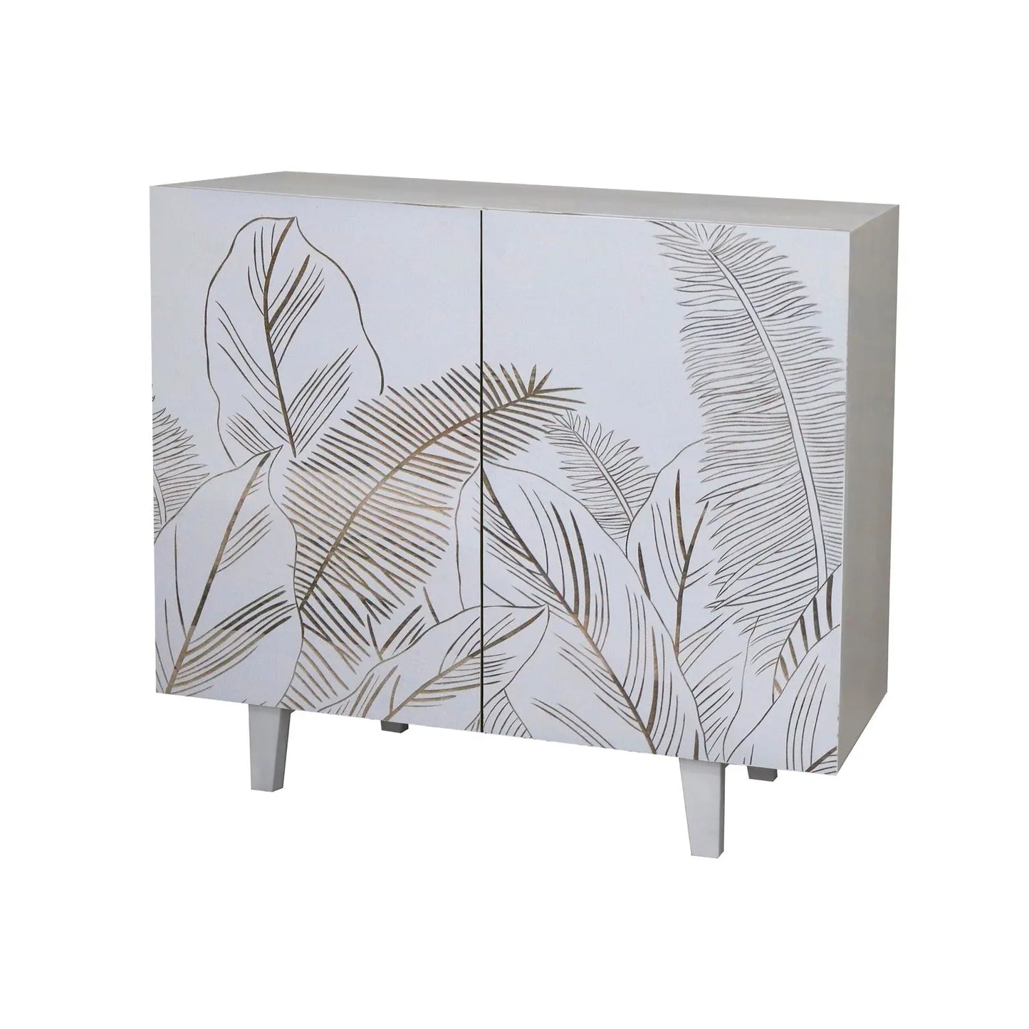 Solid Mango Wood 2 Door Sideboard – White Leaf Carved Design FURNIZA