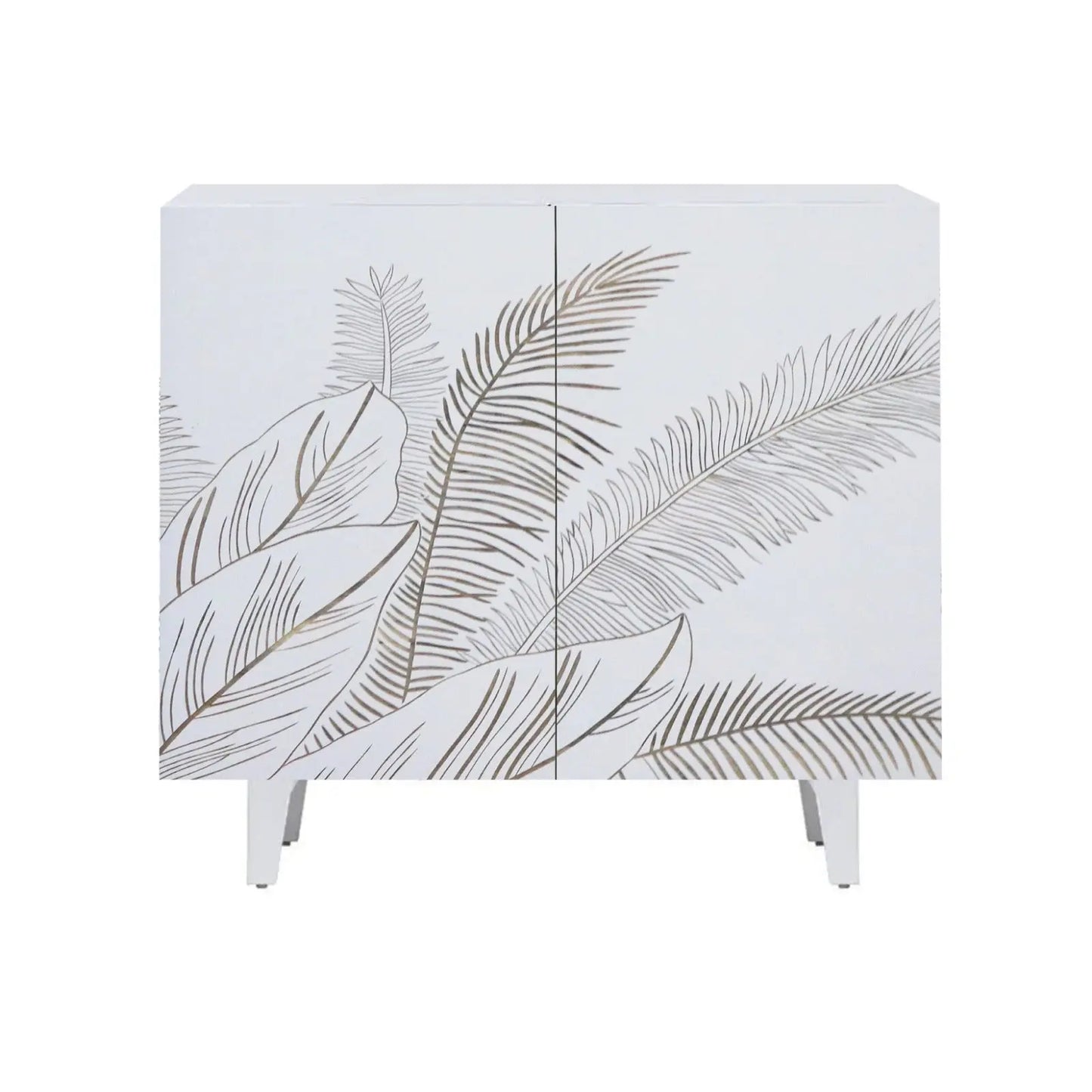 Solid Mango Wood 2 Door Sideboard – Carved Leaf Design FURNIZA