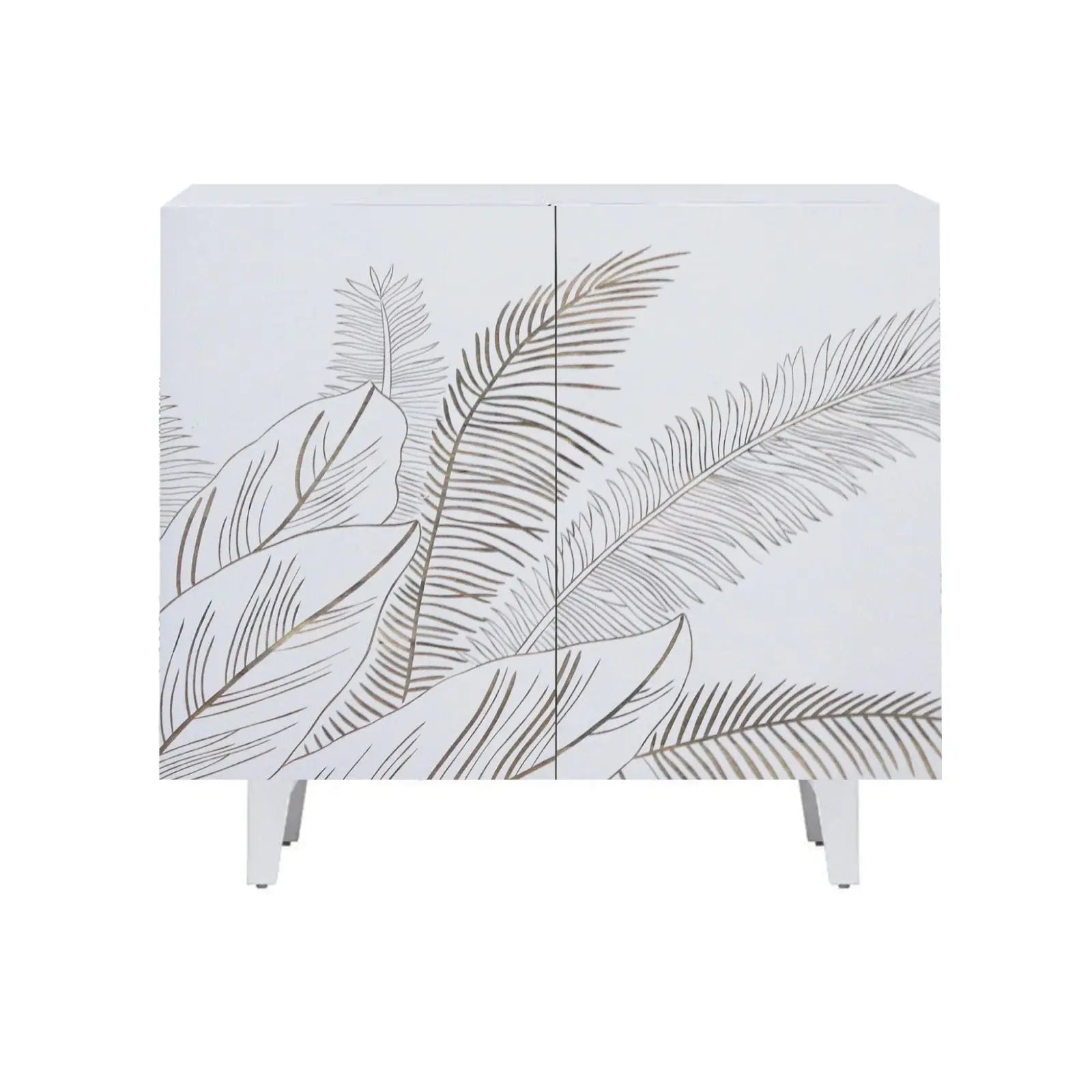 Solid Mango Wood 2 Door Sideboard – Carved Leaf Design FURNIZA
