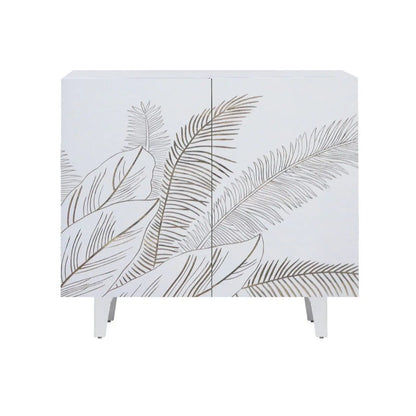 Solid Mango Wood 2 Door Sideboard – Carved Leaf Design FURNIZA