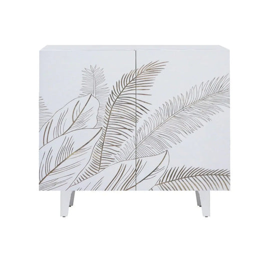 Solid Mango Wood 2 Door Sideboard – Carved Leaf Design FURNIZA