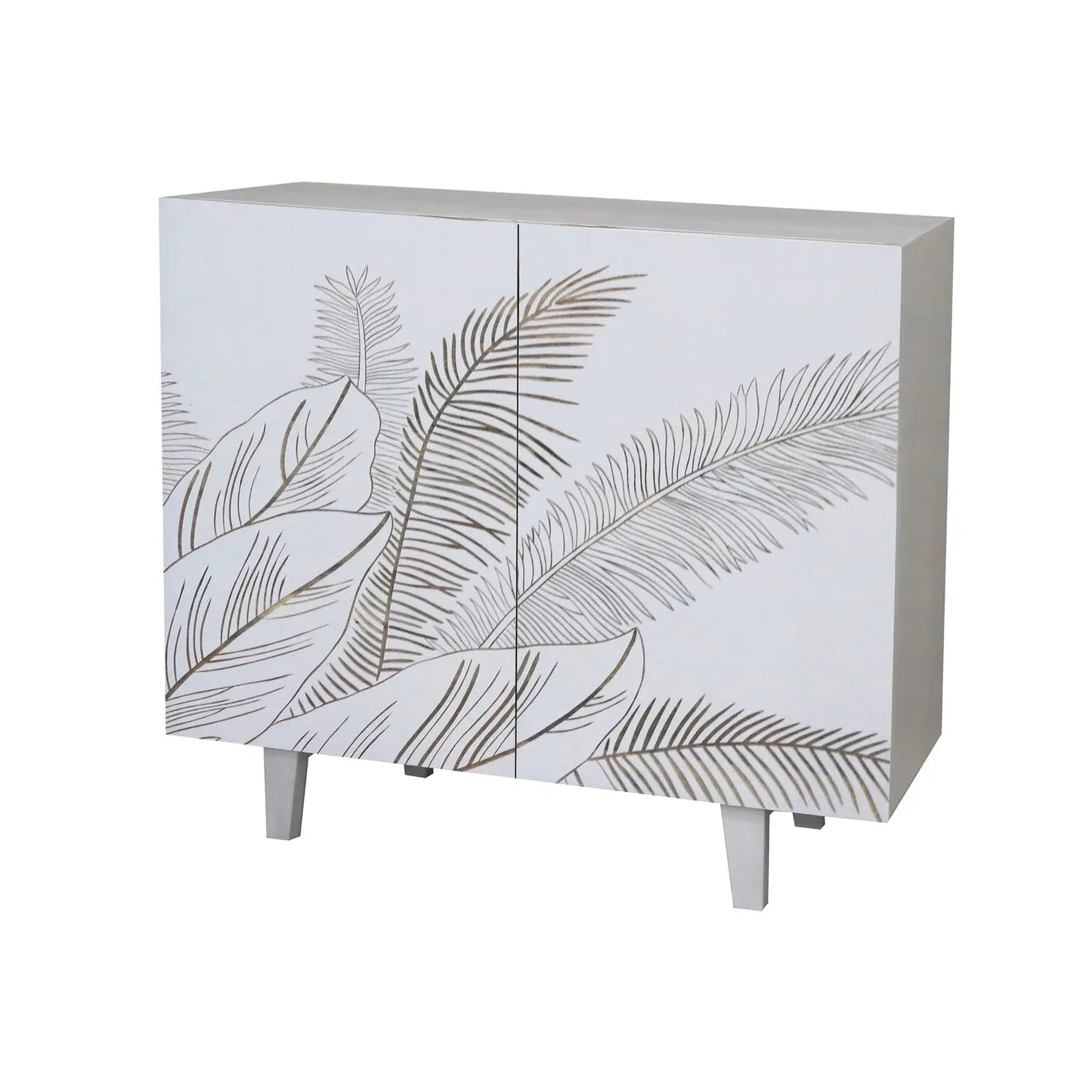 Solid Mango Wood 2 Door Sideboard – Carved Leaf Design FURNIZA