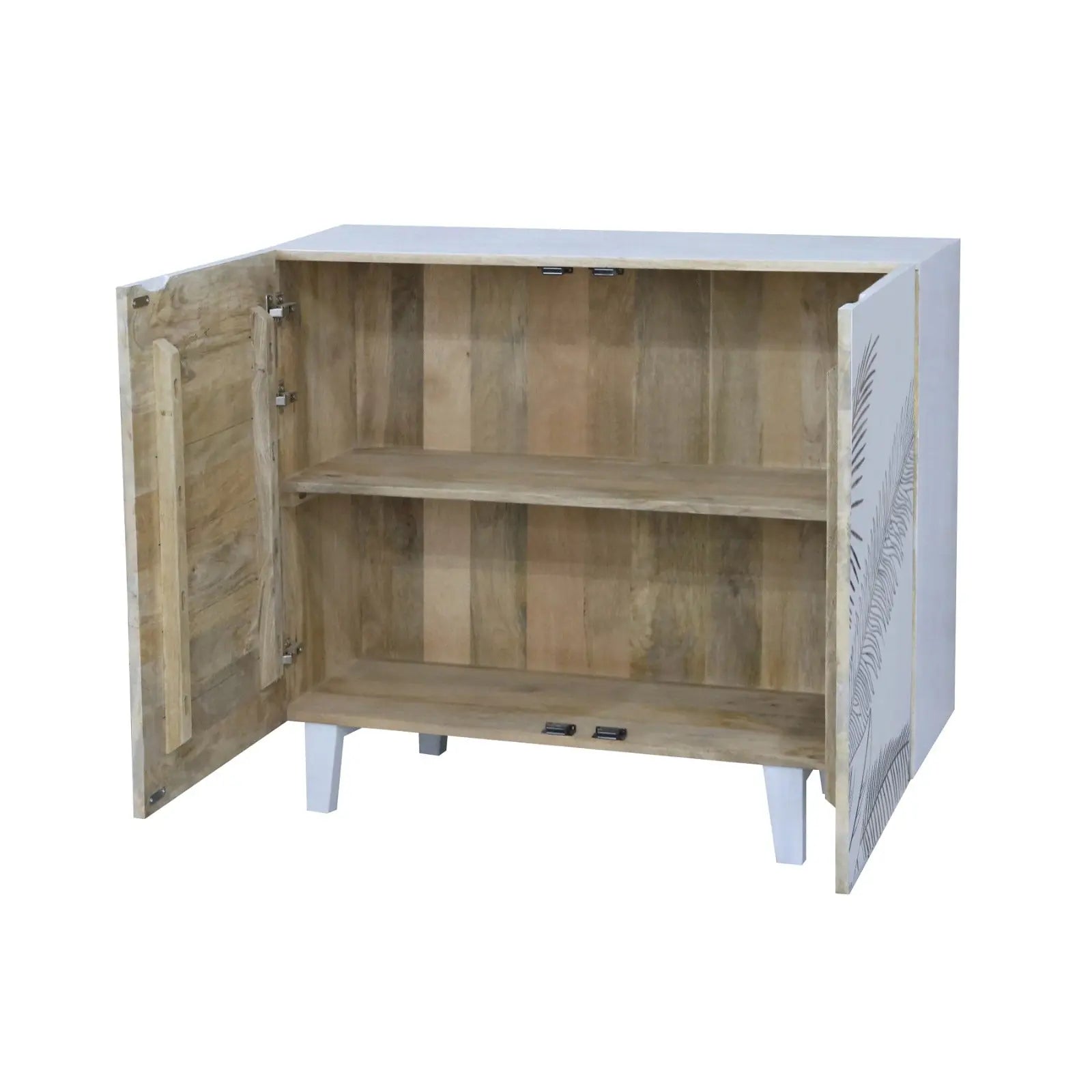 Solid Mango Wood 2 Door Sideboard – Carved Leaf Design FURNIZA
