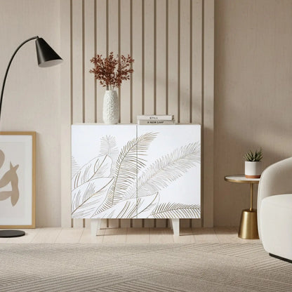 Solid Mango Wood 2 Door Sideboard – Carved Leaf Design FURNIZA