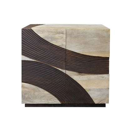Solid Mango Wood 2 Door Sideboard – Carved Wave Design FURNIZA