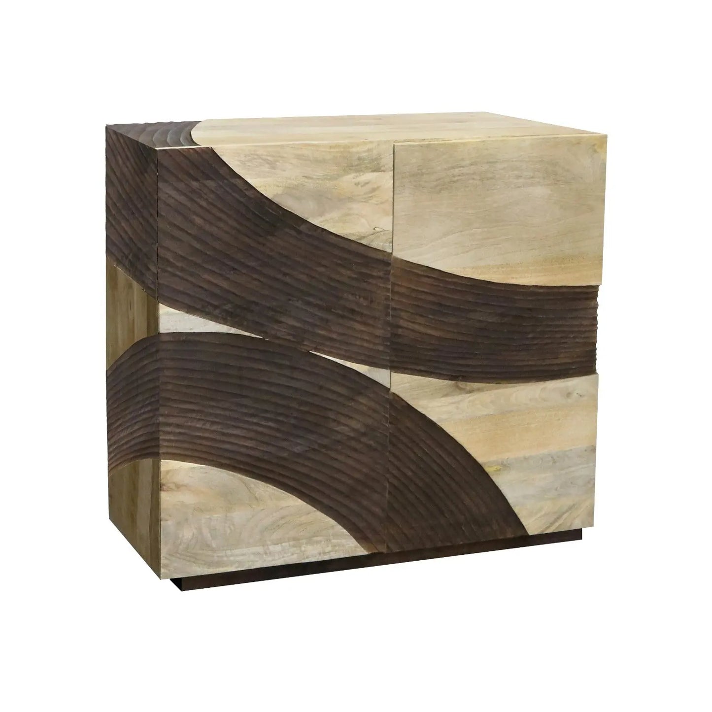 Solid Mango Wood 2 Door Sideboard – Carved Wave Design FURNIZA