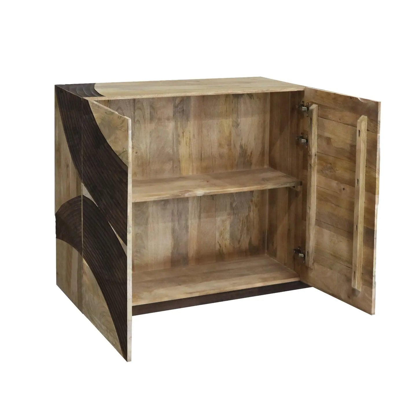 Solid Mango Wood 2 Door Sideboard – Carved Wave Design FURNIZA