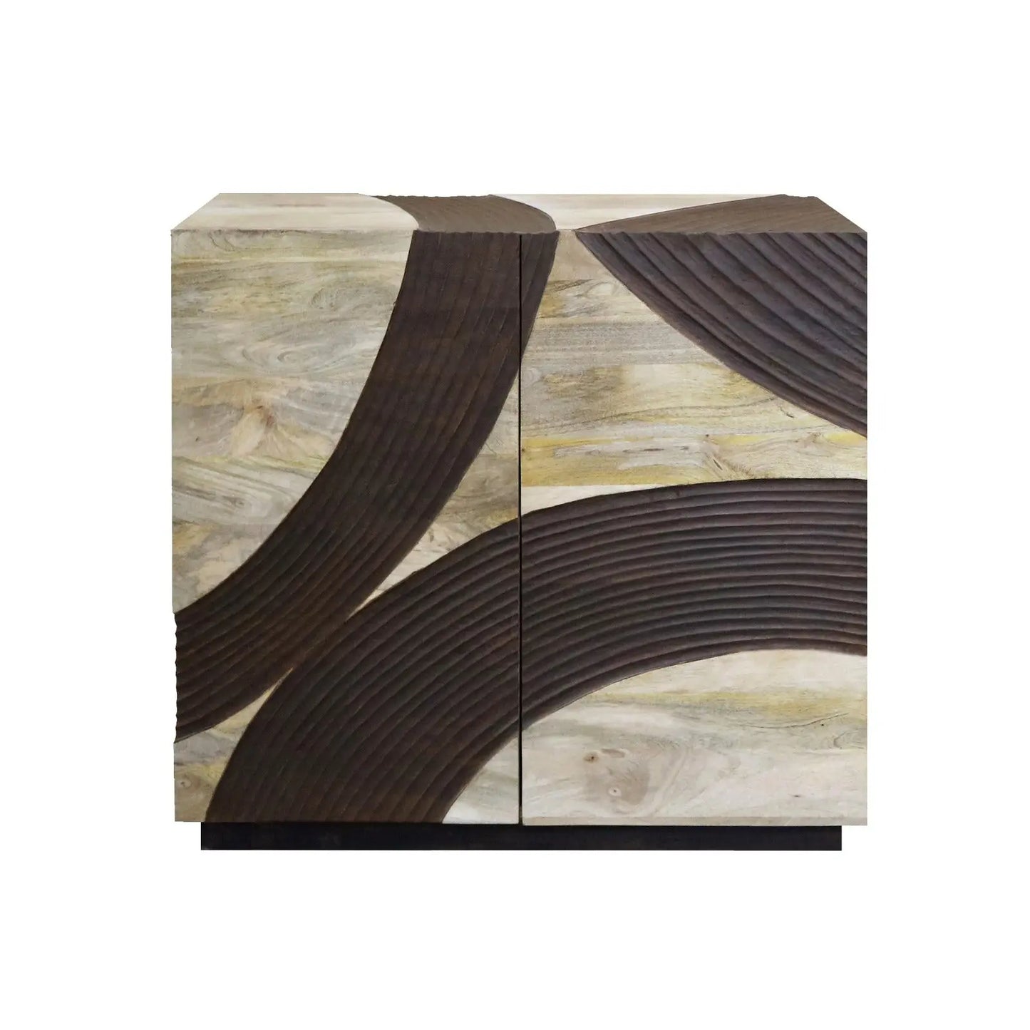 Solid Mango Wood 2 Door Sideboard – Hand Carved Wave Design FURNIZA