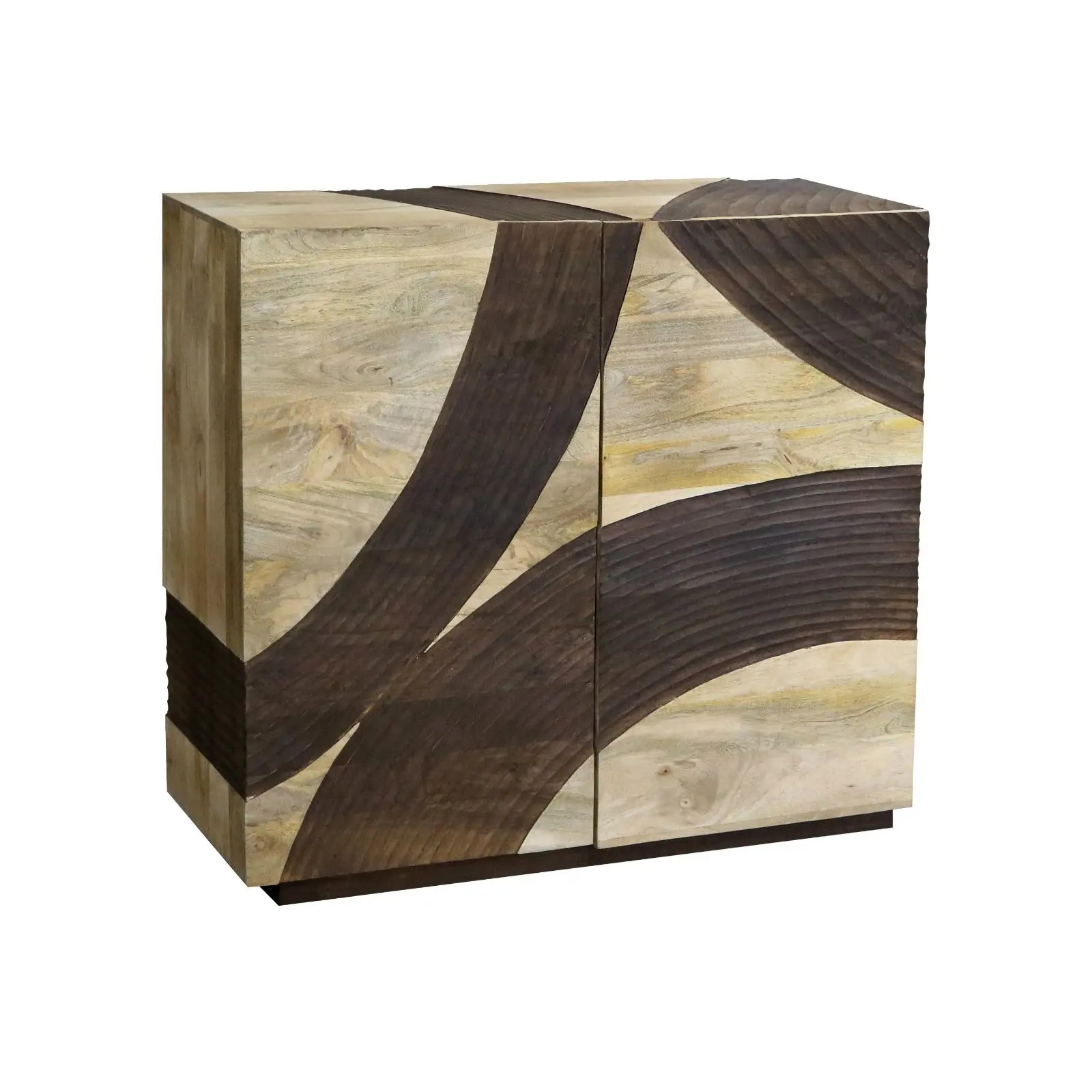Solid Mango Wood 2 Door Sideboard – Hand Carved Wave Design FURNIZA