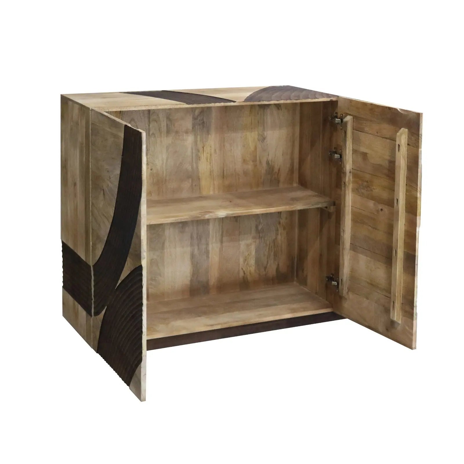 Solid Mango Wood 2 Door Sideboard – Hand Carved Wave Design FURNIZA