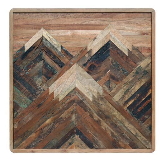 Solid Acacia Wood Wall Panel | Hand-Made Mountain Design Wooden Wall Art | Natural Finish Decorative Wall Hanging - Furniza