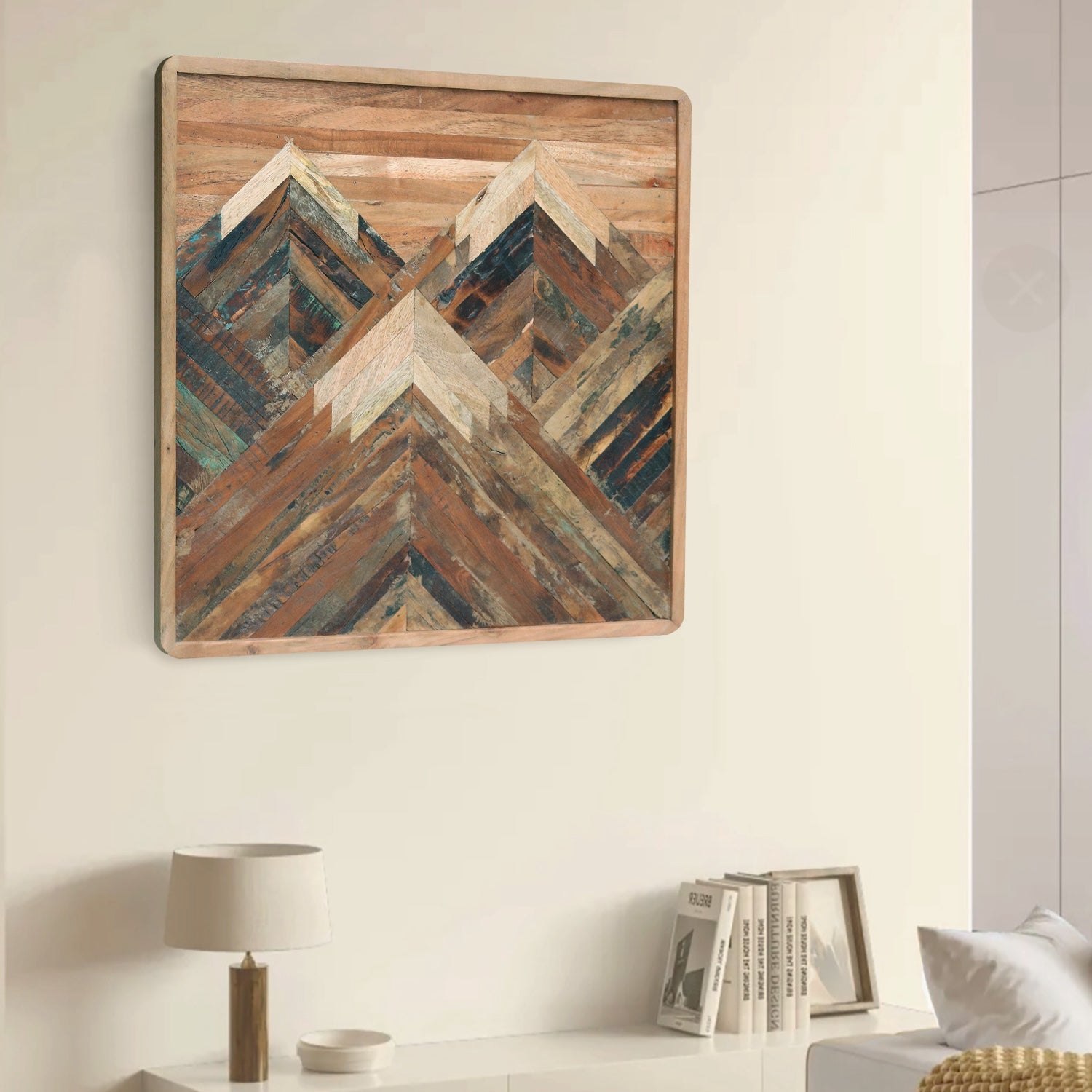 Solid Acacia Wood Wall Panel | Hand-Made Mountain Design Wooden Wall Art | Natural Finish Decorative Wall Hanging - Furniza