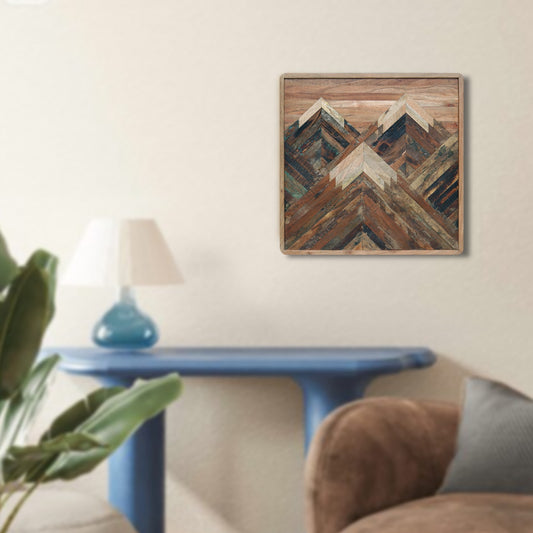 Solid Acacia Wood Wall Panel | Hand-Made Mountain Design Wooden Wall Art | Natural Finish Decorative Wall Hanging - Furniza