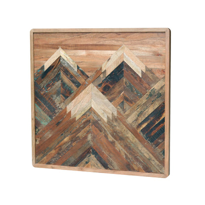 Solid Acacia Wood Wall Panel | Hand-Made Mountain Design Wooden Wall Art | Natural Finish Decorative Wall Hanging - Furniza