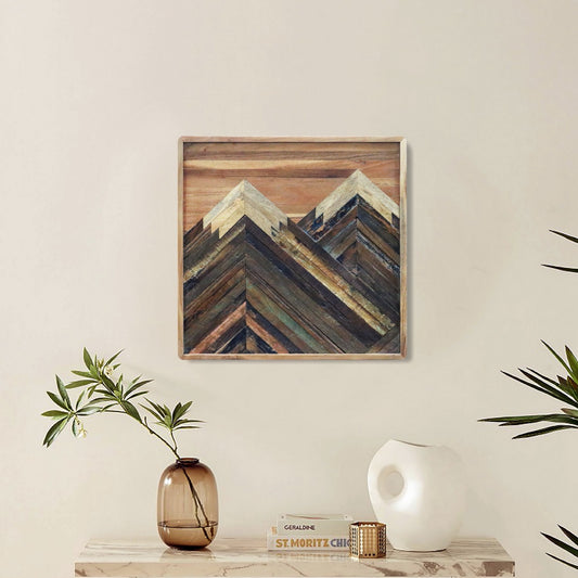 Solid Acacia Wood Wall Panel | Hand-Made Mountain Design Wooden Wall Art | Natural Finish Decorative Wall Hanging - Furniza