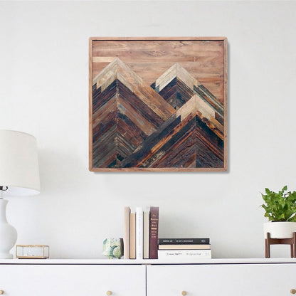 Solid Acacia Wood Wall Panel | Hand-Made Mountain Design Wooden Wall Art | Natural Finish Decorative Wall Hanging - Furniza