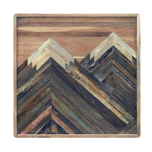 Solid Acacia Wood Wall Panel | Hand-Made Mountain Design Wooden Wall Art | Natural Finish Decorative Wall Hanging - Furniza