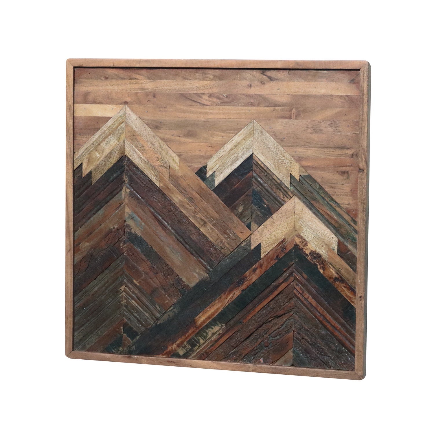 Solid Acacia Wood Wall Panel | Hand-Made Mountain Design Wooden Wall Art | Natural Finish Decorative Wall Hanging - Furniza