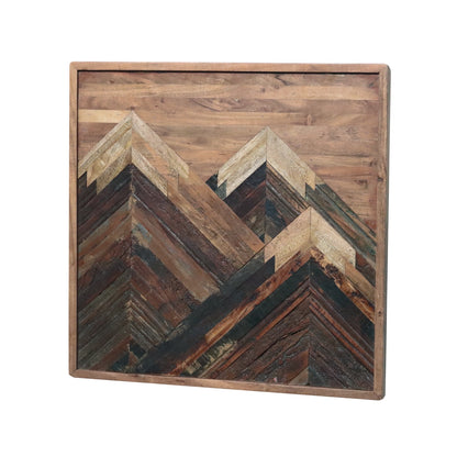 Solid Acacia Wood Wall Panel | Hand-Made Mountain Design Wooden Wall Art | Natural Finish Decorative Wall Hanging - Furniza