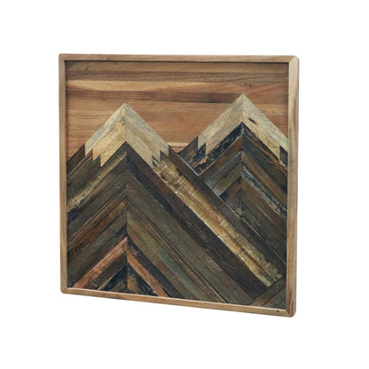 Solid Acacia Wood Wall Panel | Hand-Made Mountain Design Wooden Wall Art | Natural Finish Decorative Wall Hanging - Furniza