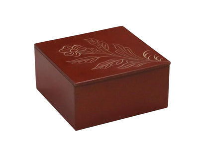 Maroon Hand-Carved Flower Design MDF Storage Box – Decorative Multi-Use Wooden Organizer for Jewelry, Keepsakes & Home Décor - Furniza
