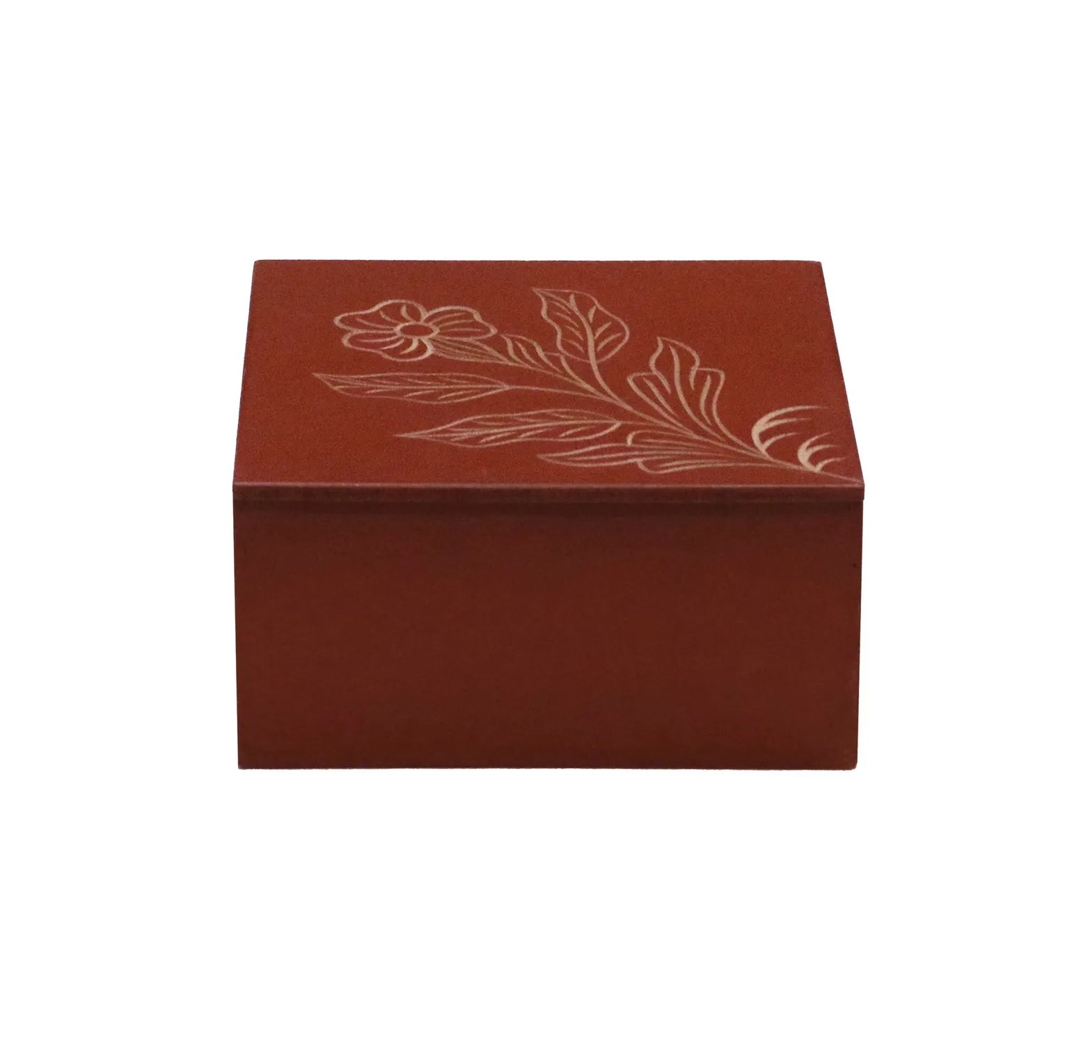 Maroon Hand-Carved Flower Design MDF Storage Box – Decorative Multi-Use Wooden Organizer for Jewelry, Keepsakes & Home Décor - Furniza
