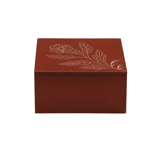 Maroon Hand-Carved Flower Design MDF Storage Box – Decorative Multi-Use Wooden Organizer for Jewelry, Keepsakes & Home Décor - Furniza